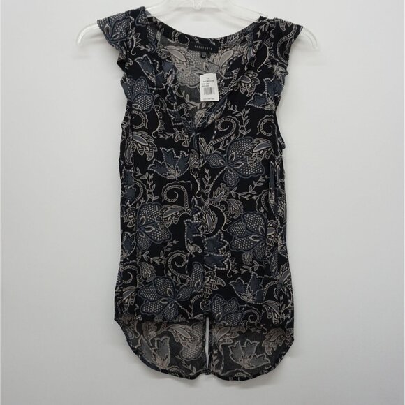 Sanctuary Women's XS Top Ruffle Cap Sleeve Button Down Blouse XS Black Multi - Picture 1 of 7